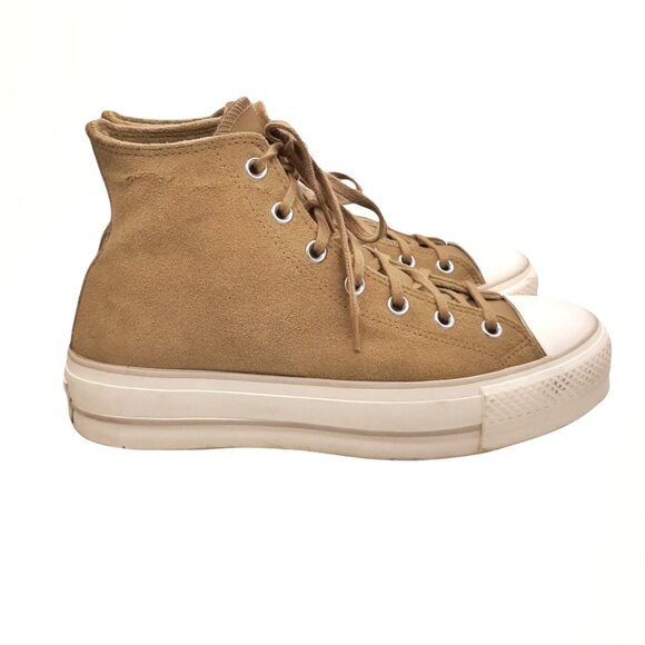 Converse Beige Tan Suede Platform High Top Shoes SZ 10 - Picture 7 of 13